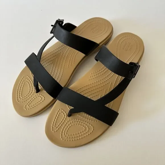 CROCS Tulum Post Toe Sandal Women’s Size 11 Black Comfort Shoe Strappy Buckle - Picture 1 of 7